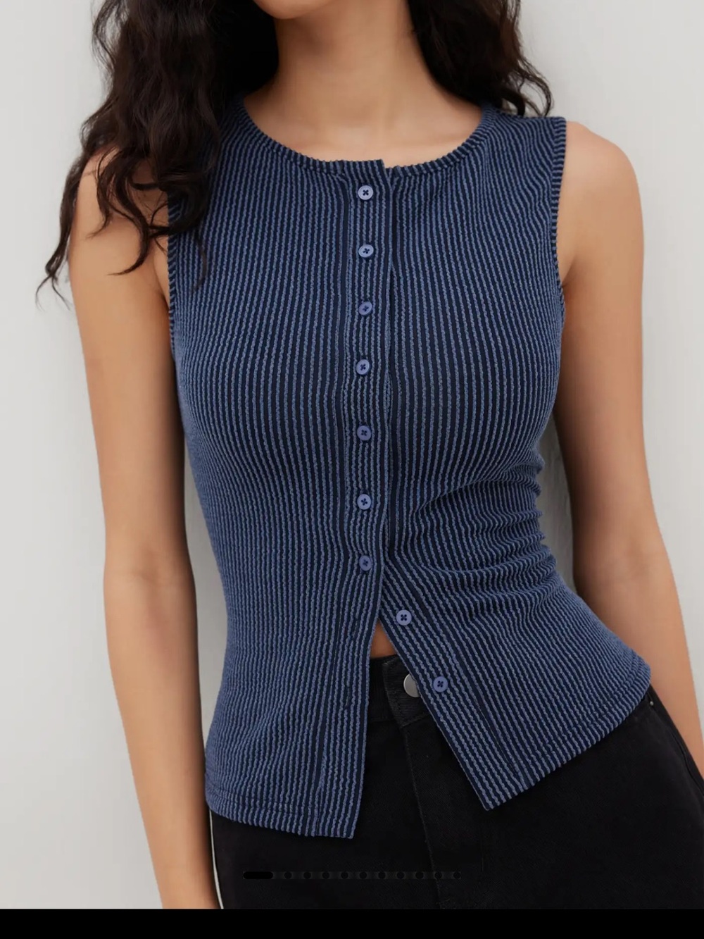 NWT. Cider Navy Ribbed Button-Front Tank